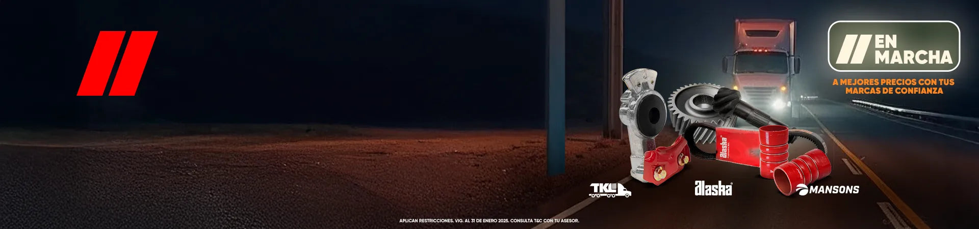 Refacciones para camión marcas TKL Alaska y Mansons mangueras engranes y suspensión