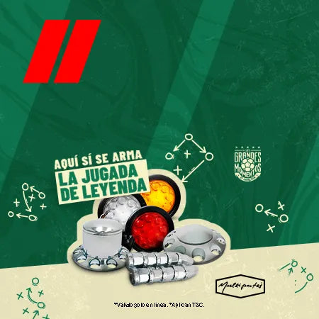 Plafones y faros para camiones y tractocamiones con diseño de futbol.