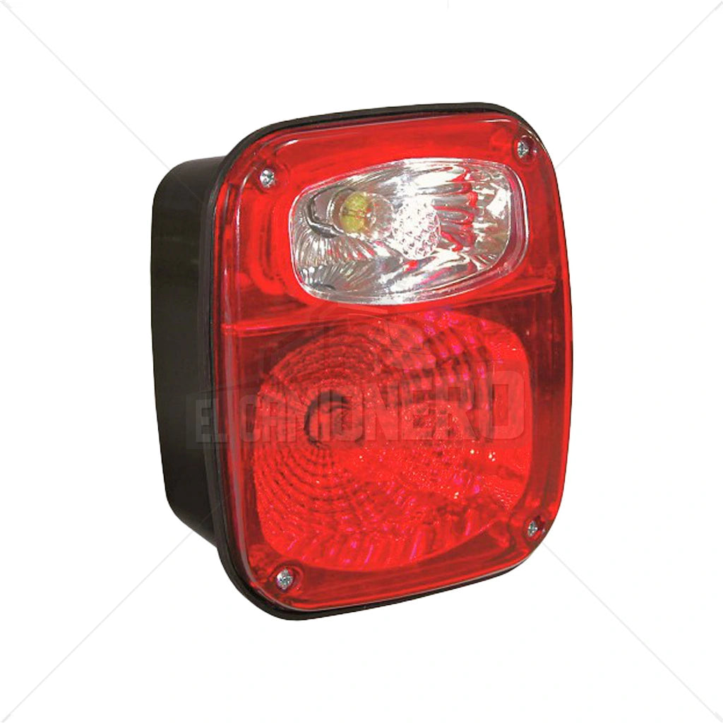 Lampara stop universal tipo euro lente rojo con luz de reversa. Multipartes  004-208
